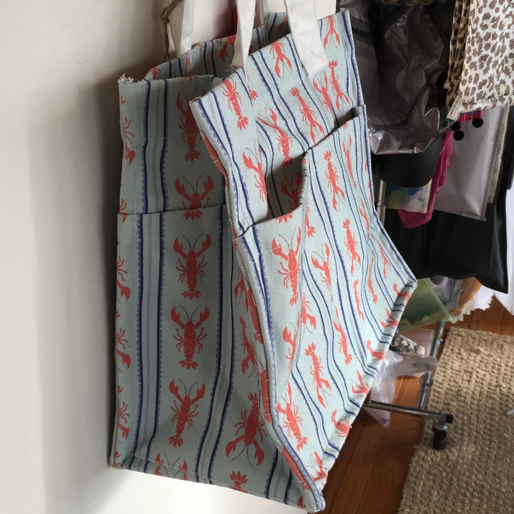 NEW Large Light Blue & Coral Lobster Print Tote Bag - Picture 4 of 4
